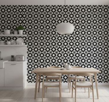 Keuken behang zwart-wit geometrische tegels - TenStickers
