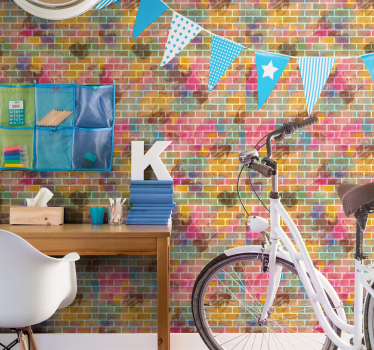 Kleurrijk baksteenmozaïek bakstenen behang - TenStickers