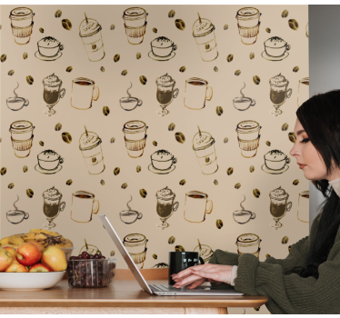 Koffie-illustraties keuken behang - TenStickers