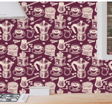 Koffie motief patroon keuken behang - TenStickers