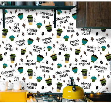 Koffiebrandpatroon keuken behang - TenStickers