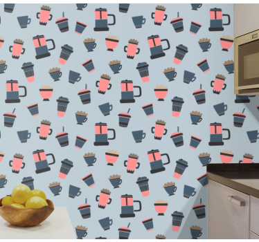 Koffiemok motieven keuken behang - TenStickers