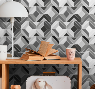 Kubieke grijze vormen geometrisch behang - TenStickers