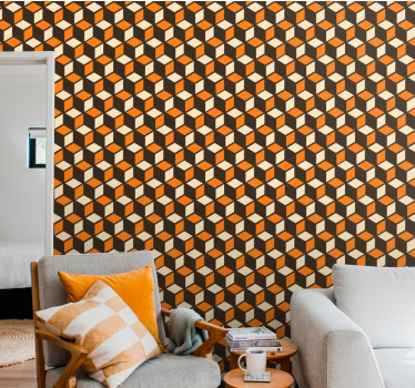 Kubusvormig 3d oranje patroon geometrisch behang - TenStickers