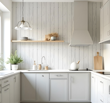 Lichtgrijze houten panelen keuken behang - TenStickers