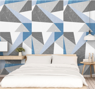 Modern grijs en blauw patroon behang driehoeken - TenStickers