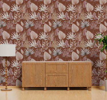 Monstera bladeren terracotta behang - TenStickers