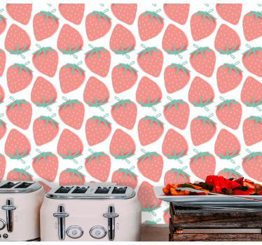 Motief met aardbeienmotief keuken behang - TenStickers