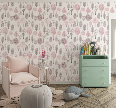 Noordse bomen behang roze - TenStickers