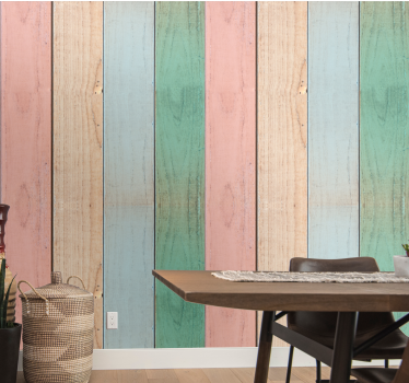 Pastelkleurige plankpatronen hout behang - TenStickers