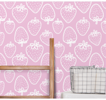 Polkadot-aardbeien behang roze - TenStickers