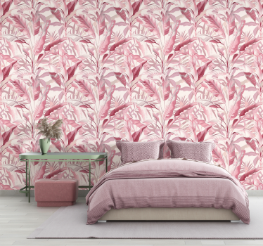 Regenwoud ontwerp behang roze - TenStickers