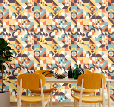 Retro gekleurde rode mozaïek geometrisch behang - TenStickers