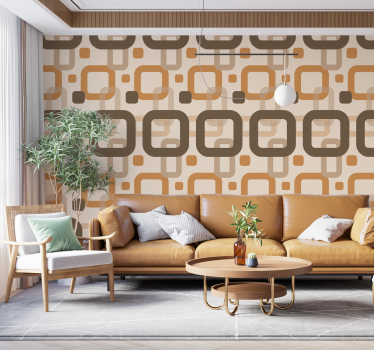 Retropatroon uit de jaren 70 ruitjes woonkamer behang - TenStickers