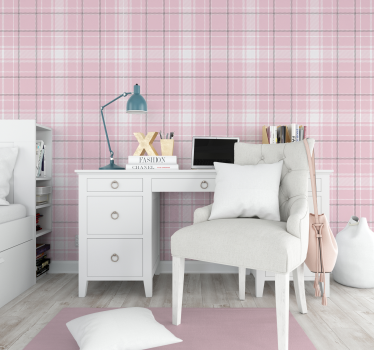 Roze en grijs schots patroon behang vierkant - TenStickers