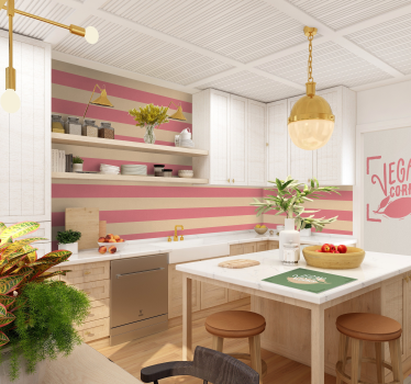 Roze horizontale strepen behang - TenStickers