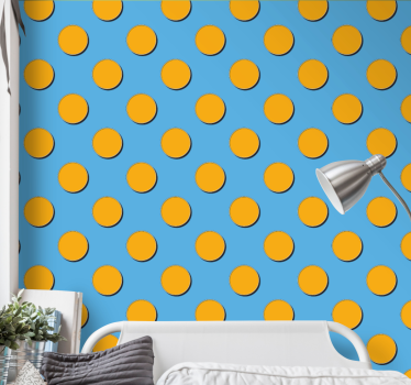 Stippen behang oranje stippen op blauwe achtergrond - TenStickers
