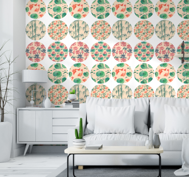 Geometrisch behang rood en blauw bloemen patroon - TenStickers