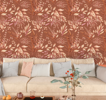 Tropische planten terracotta behang - TenStickers