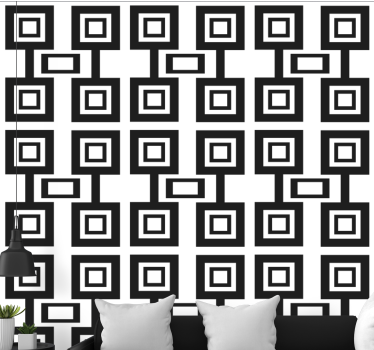 Zwart-wit vierkant arrangement geometrisch behang - TenStickers