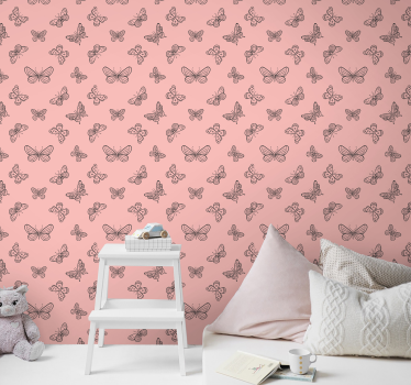 Vlinder patroon behang roze - TenStickers