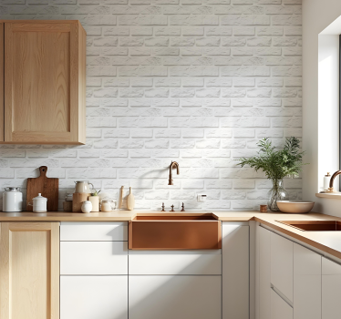 Witte stenen bakstenen keuken behang - TenStickers